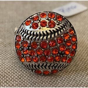 Softball Stretch Ring with Orange Crystals